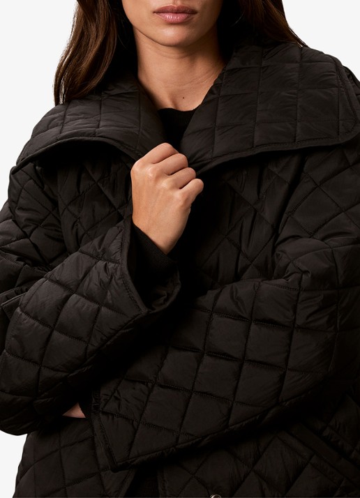 Calvin Klein Mantel met quilt patroon en paspelzakken - detail 2 zwart