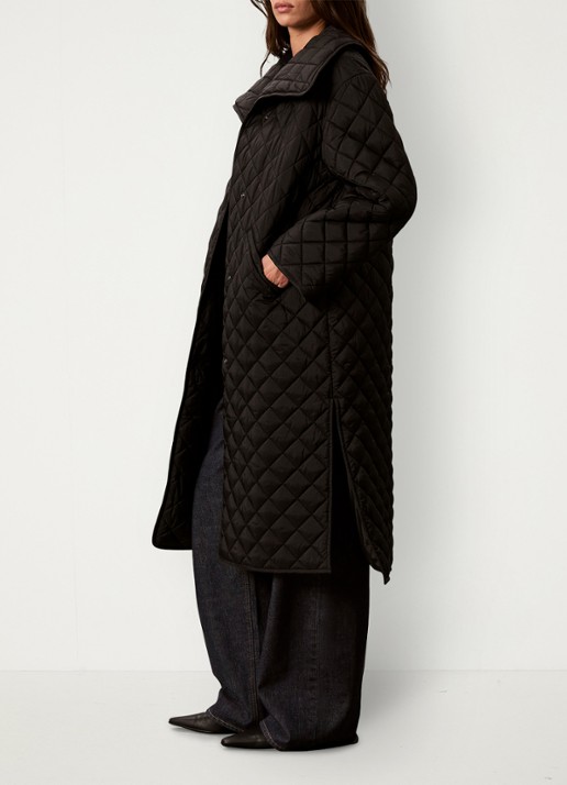 Calvin Klein Mantel met quilt patroon en paspelzakken - detail 3 zwart