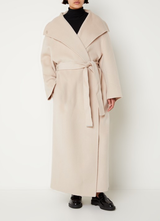 Calvin Klein Mantel van wol met strikceintuur en steekzakken - detail 3 beige