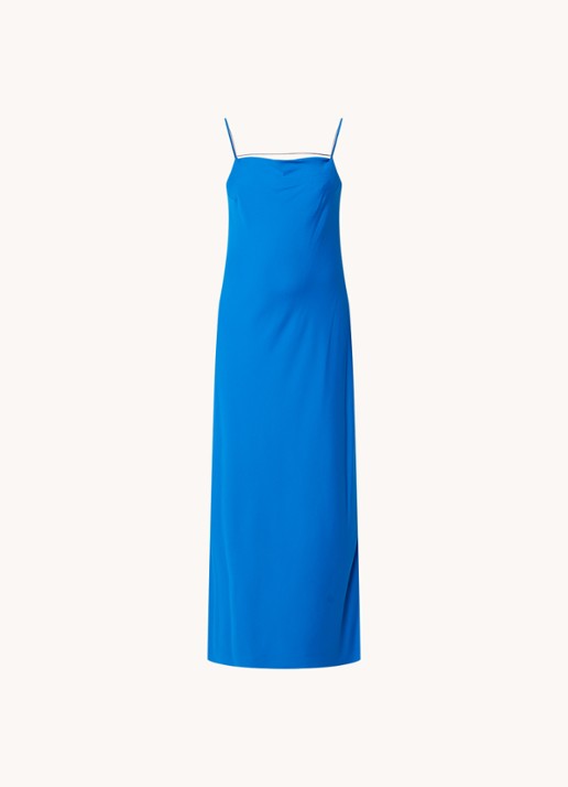 Calvin Klein Maxi jurk met split - voorkant 3 kobaltblauw