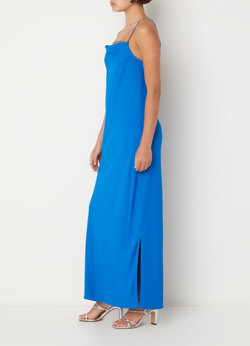 Calvin Klein Maxi jurk met split - voorkant 4 kobaltblauw