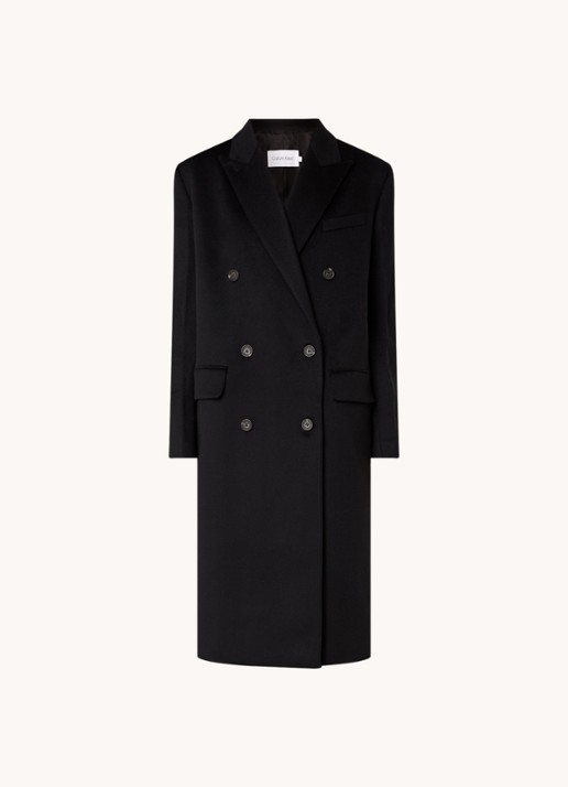 Calvin Klein Melton double-breasted mantel in kasjmierblend  - voorkant 4 zwart