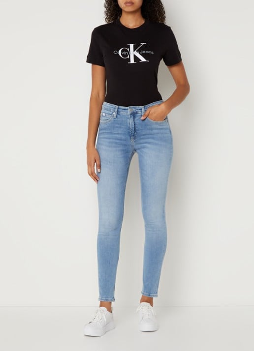 Calvin Klein Mid waist skinny jeans met lichte wassing - voorkant 5 indigo