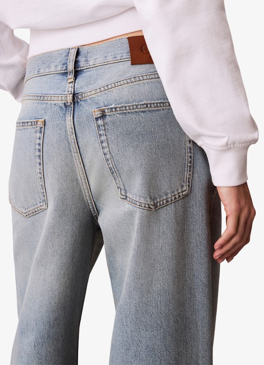 Calvin Klein Mid waist straight fit jeans met lichte wassing - detail 4 basset blue-scb /  blauw