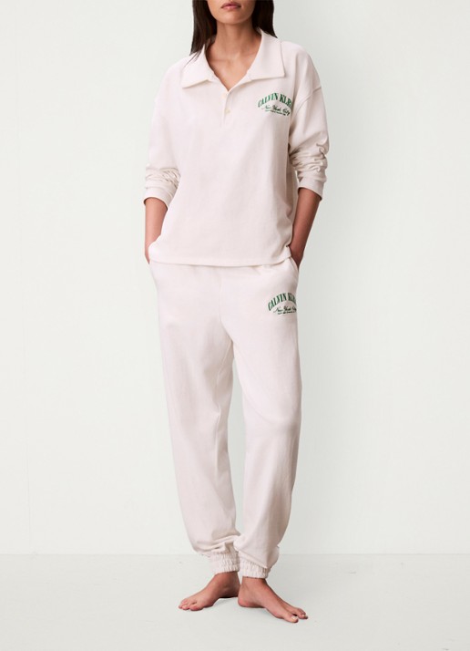 Calvin Klein Mid waist tapered fit joggingsbroek met logo - voorkant 3 wit