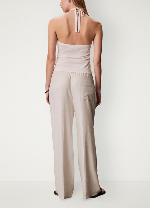 Calvin Klein Mid waist wide fit pantalon in linnenblend - achterkant beige