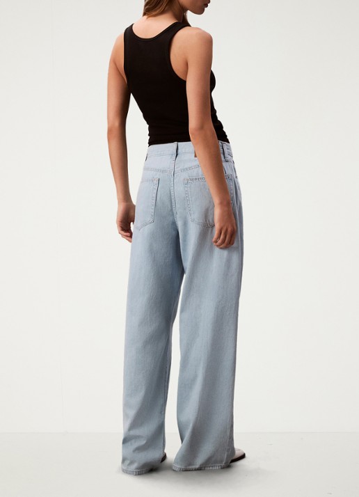 Calvin Klein Mid waist wide leg jeans in linnenblend - achterkant indigo