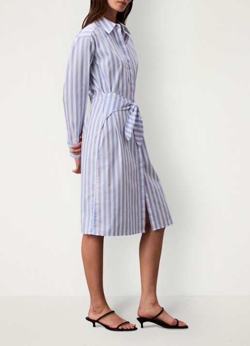 Calvin Klein Midi blousejurk met streepprint en strikceintuur - detail 5 blauw