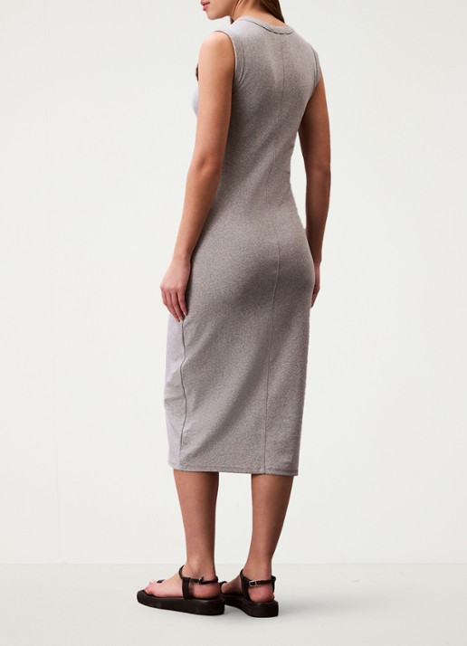 Calvin Klein Midi jurk met ribstructuur met logoborduring - achterkant 5 grijsmele