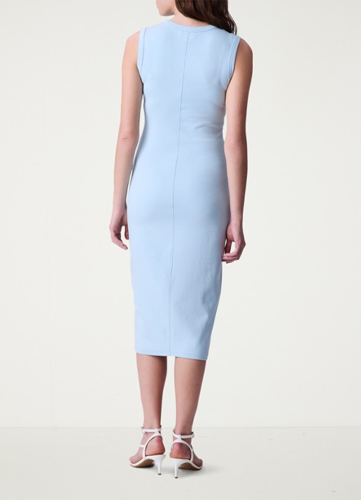 Calvin Klein Midi jurk met ribstructuur met logoborduring - achterkant 6 lichtblauw