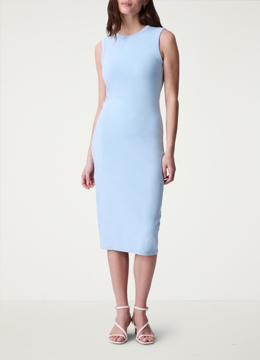 Calvin Klein Midi jurk met ribstructuur met logoborduring - voorkant 4 lichtblauw
