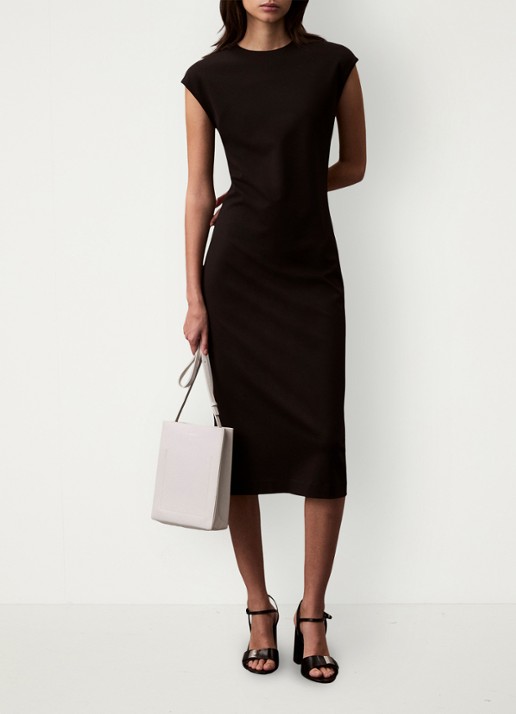 Calvin Klein Midi kokerjurk met ronde hals - voorkant 6 zwart