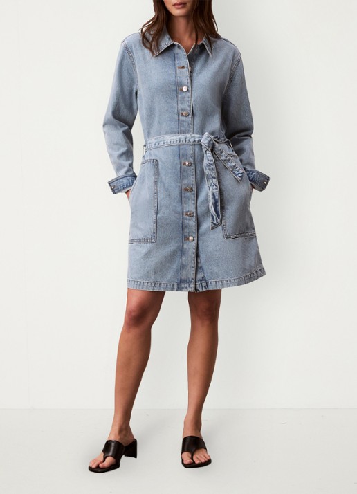 Calvin Klein Mini denim jurk met strikceintuur - voorkant 3 denim
