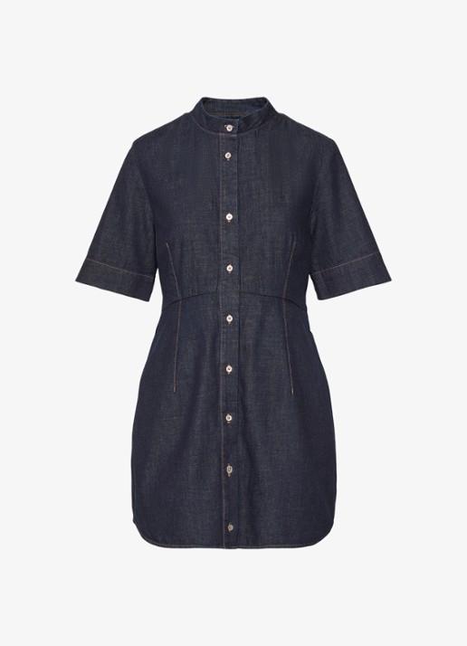 Calvin Klein Mini jurk met opstaande kraag - voorkant 4 donkerblauw