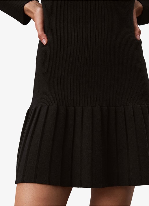 Calvin Klein Mini ribgebreide plooi jurk met logo - detail 4 zwart
