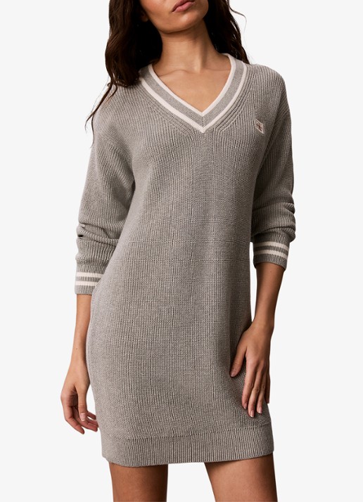 Calvin Klein Mini trui-jurk met logo - detail lichtgrijs