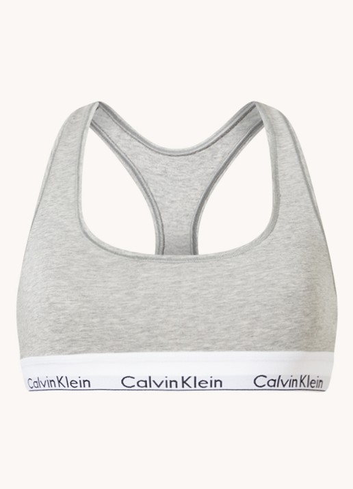 Calvin Klein Modern bralette met logoband - voorkant 3 grey heather / grijs