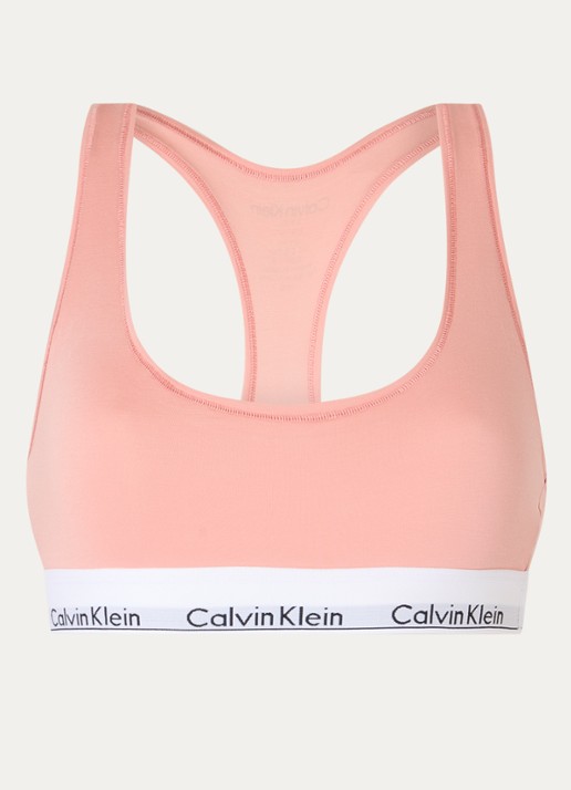 Calvin Klein Modern bralette met logoband - voorkant 2 coral almond  / roze