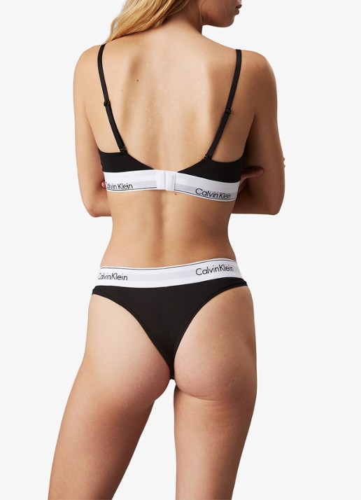 Calvin Klein Modern bralette met uitneembare vulling en logoband - achterkant 3 black / zwart