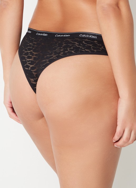Calvin Klein Modern Lace tanga van kant in 3-pack - achterkant 4 zwart