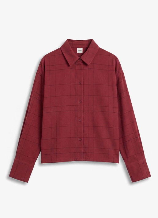 Calvin Klein Nachthemd met ruitdessin - voorkant 5 donkerrood