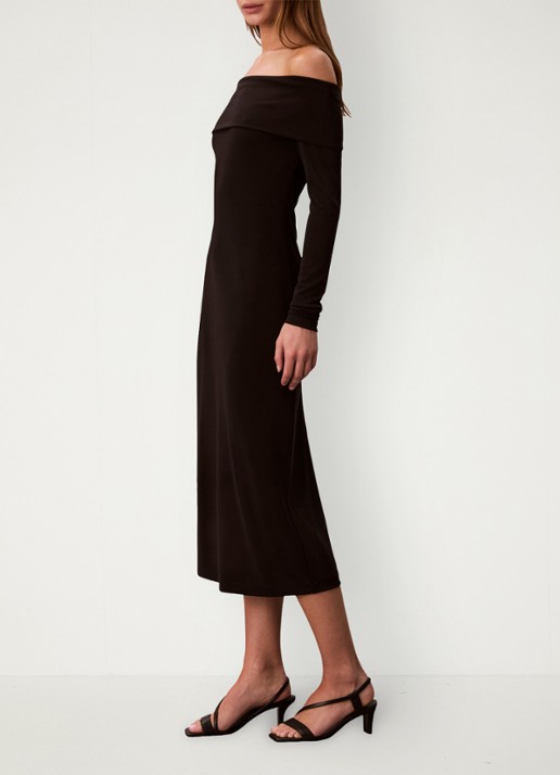 Calvin Klein Off shoulder midi jurk - detail 5 zwart