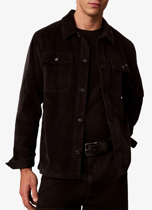 Calvin Klein Overshirt van corduroy met borstzakken - detail zwart