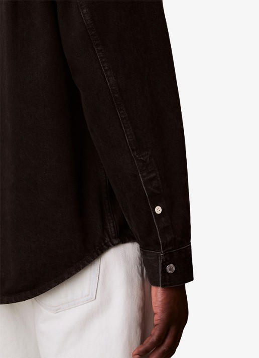 Calvin Klein Overshirt van denim met borstzakken - detail 2 zwart