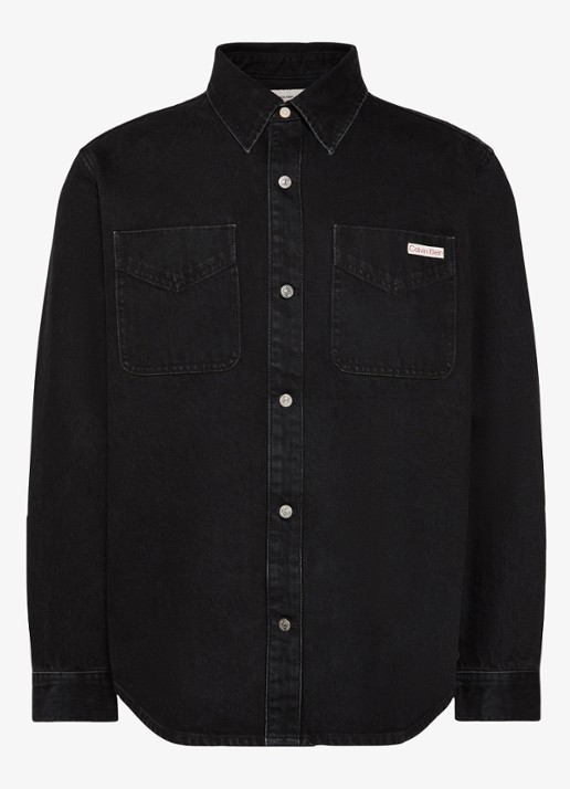 Calvin Klein Overshirt van denim met borstzakken - voorkant 4 zwart