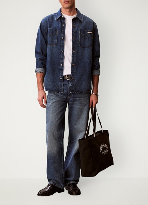 Calvin Klein Overshirt van denim met borstzakken - voorkant 3 indigo