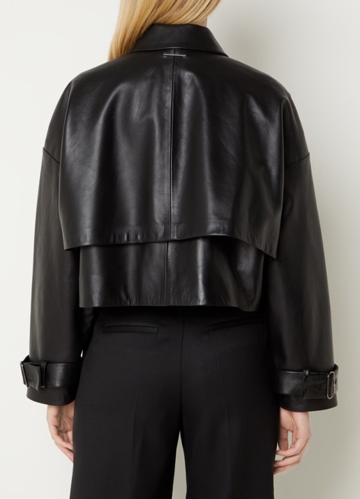 Calvin Klein Oversized cropped bikerjack van lamsleer - achterkant zwart