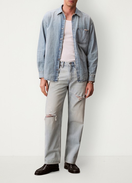 Calvin Klein Oversized overshirt van denim - voorkant 2 pale blue stone-3y7 / blauw