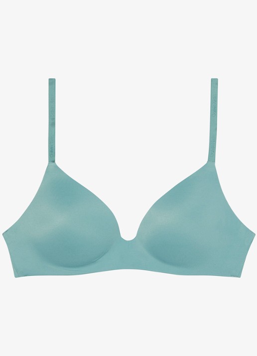 Calvin Klein Perfectly Fit beugelloze plunge T-shirt bh - voorkant 2 slate turquoise-mb2 / blauw
