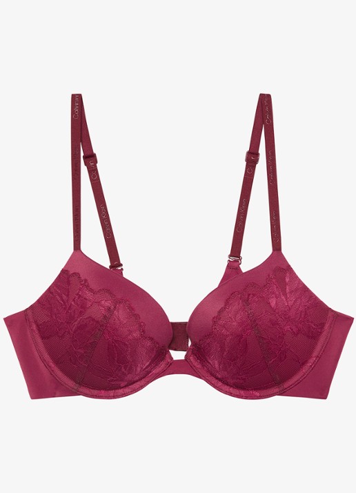 Calvin Klein Plunge push-up bh met kant - voorkant 6 donkerrood