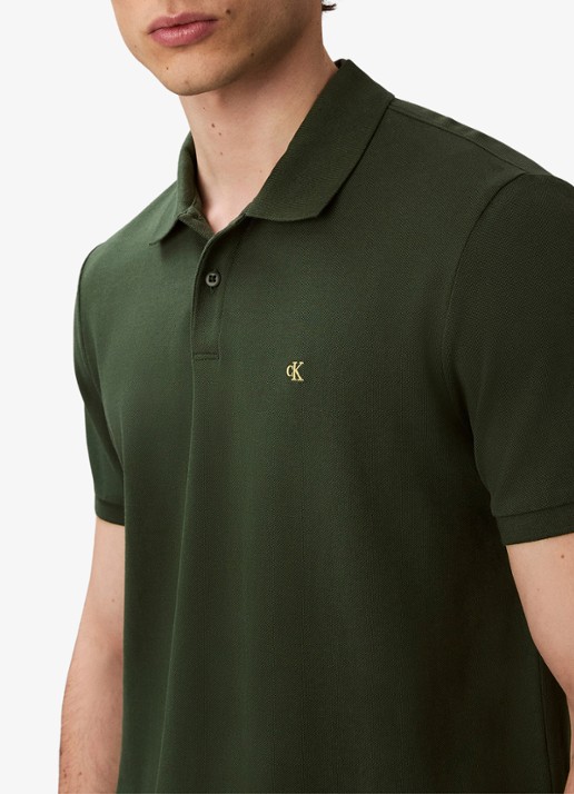 Calvin Klein Polo van piqué katoen met logoborduring - detail 2 donkergroen