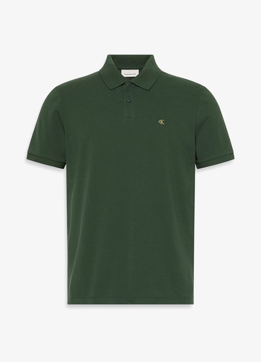 Calvin Klein Polo van piqué katoen met logoborduring - voorkant 4 donkergroen