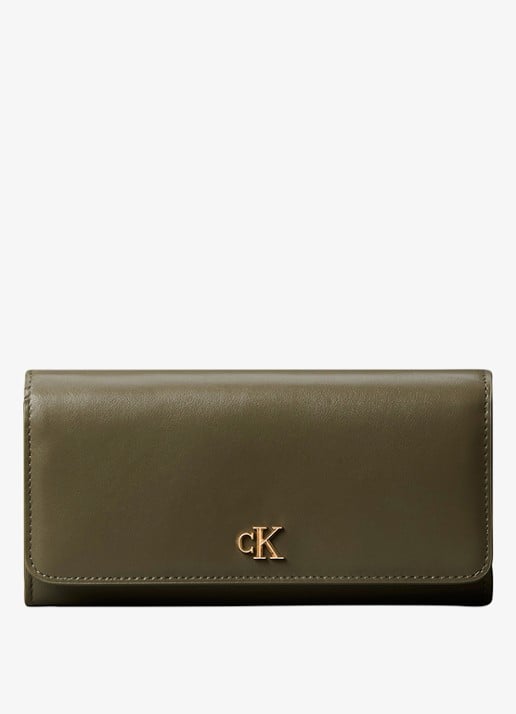 Calvin Klein Portemonnee van leer met logo - voorkant 3 olijfgroen