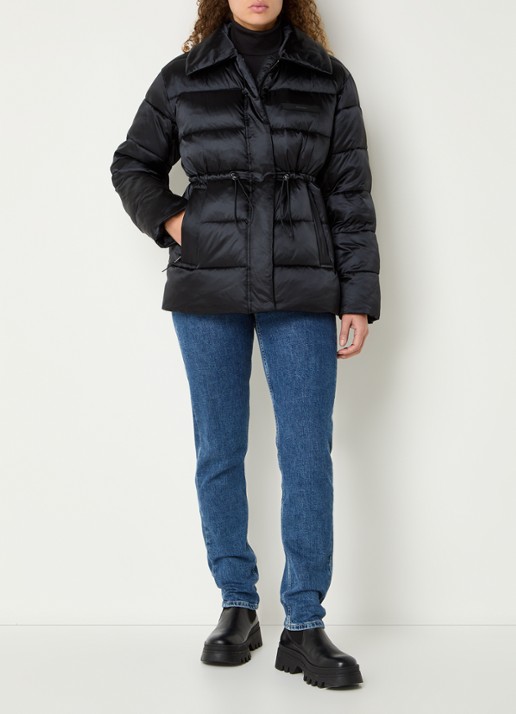 Calvin Klein Puffer jack van satijn met ritszakken - voorkant 4 zwart