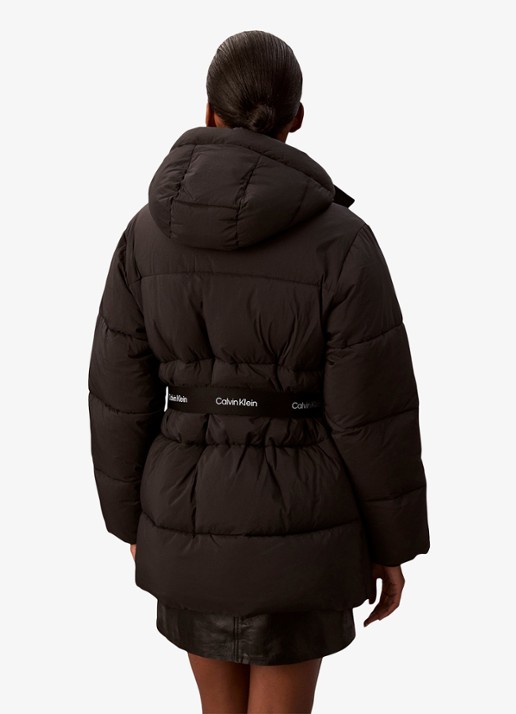 Calvin Klein Puffer jas met ceintuur en logo - achterkant 7 zwart