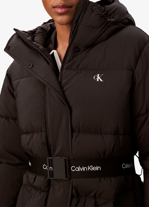 Calvin Klein Puffer jas met ceintuur en logo - detail 2 zwart