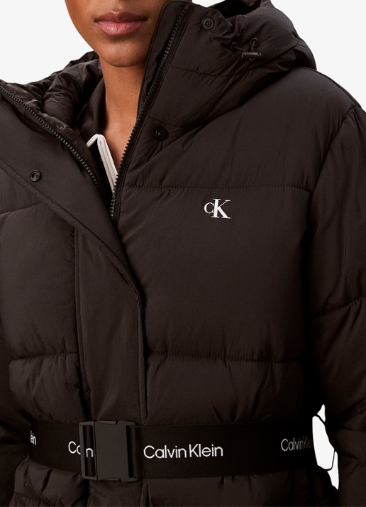 Calvin Klein Puffer jas met ceintuur en logo - detail 3 zwart