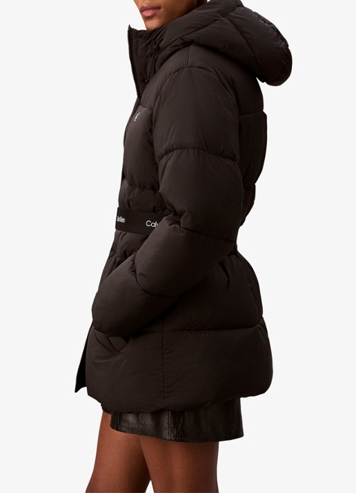 Calvin Klein Puffer jas met ceintuur en logo - detail 4 zwart