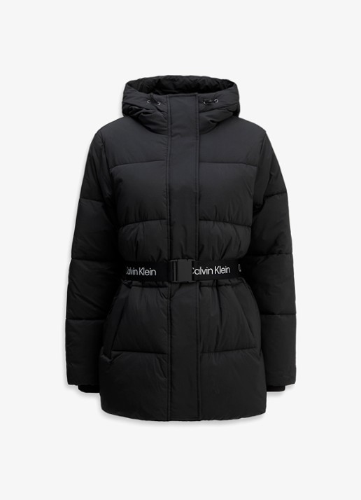 Calvin Klein Puffer jas met ceintuur en logo - voorkant 5 zwart