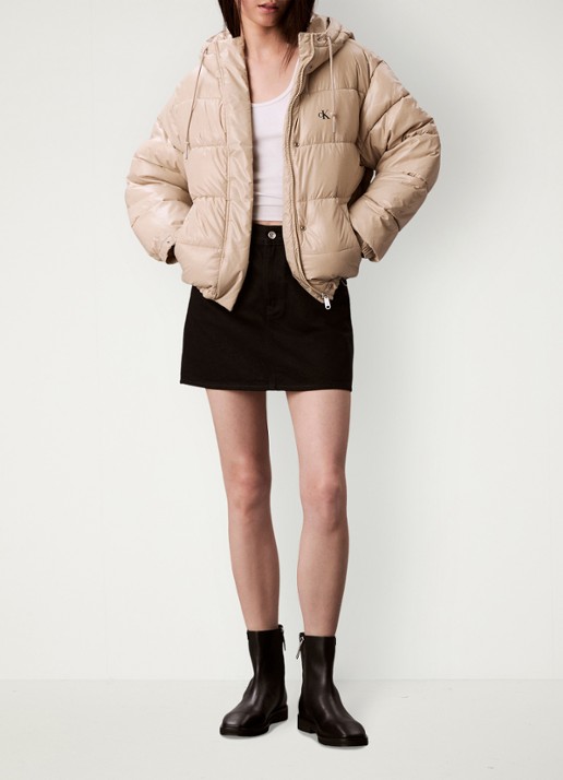 Calvin Klein Puffer jas met logo  - voorkant 3 beige