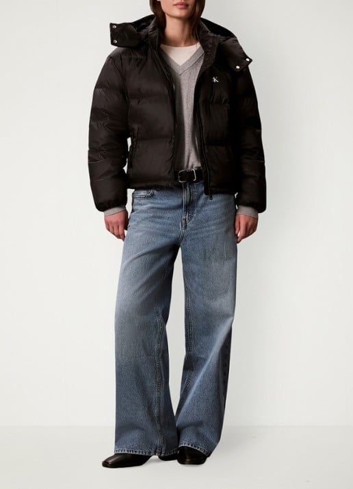 Calvin Klein Puffer jas met logo - voorkant 2 zwart