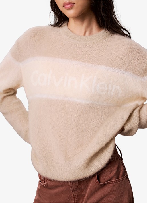 Calvin Klein Pullover in alpaca wolblend met strreepprint - detail 4 rood
