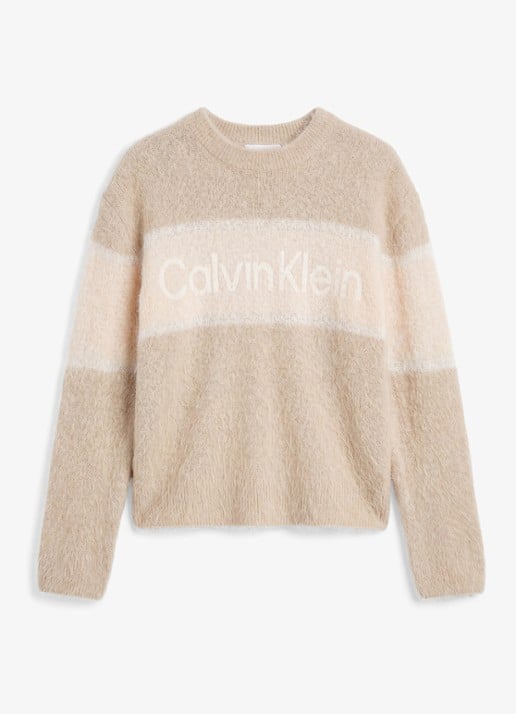 Calvin Klein Pullover in alpaca wolblend met strreepprint - voorkant 6 rood