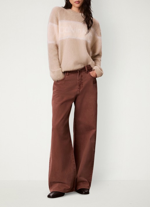 Calvin Klein Pullover in alpaca wolblend met strreepprint - voorkant 7 rood