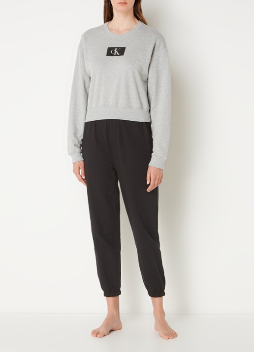 Calvin Klein Pyjama sweatshirt met logo - voorkant 2 grijsmele