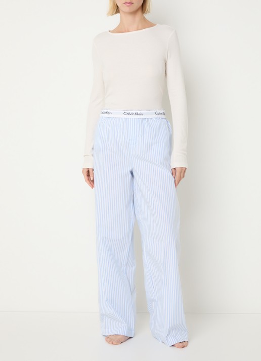 Calvin Klein Pyjamabroek met logoband - voorkant 4 lichtblauw